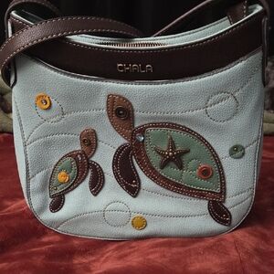 Chala Sea Turtle Shoulder Bag - Light Blue and Brown